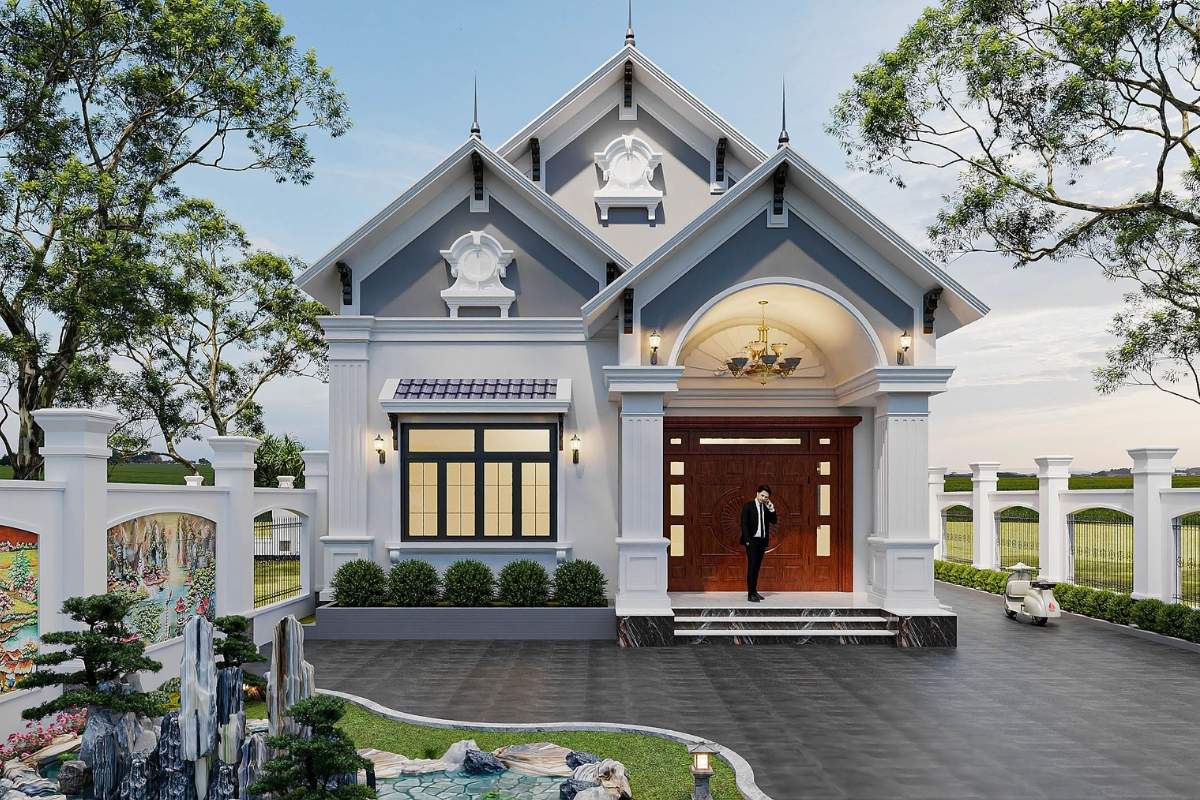 Mẫu bản vẽ nhà mái thái đơn giản cho gia đình Việt 4 Bản vẽ nhà mái thái 3D