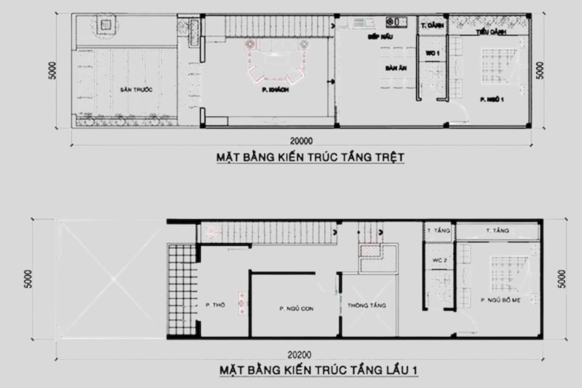 Bản vẽ nhà ống 3 tầng