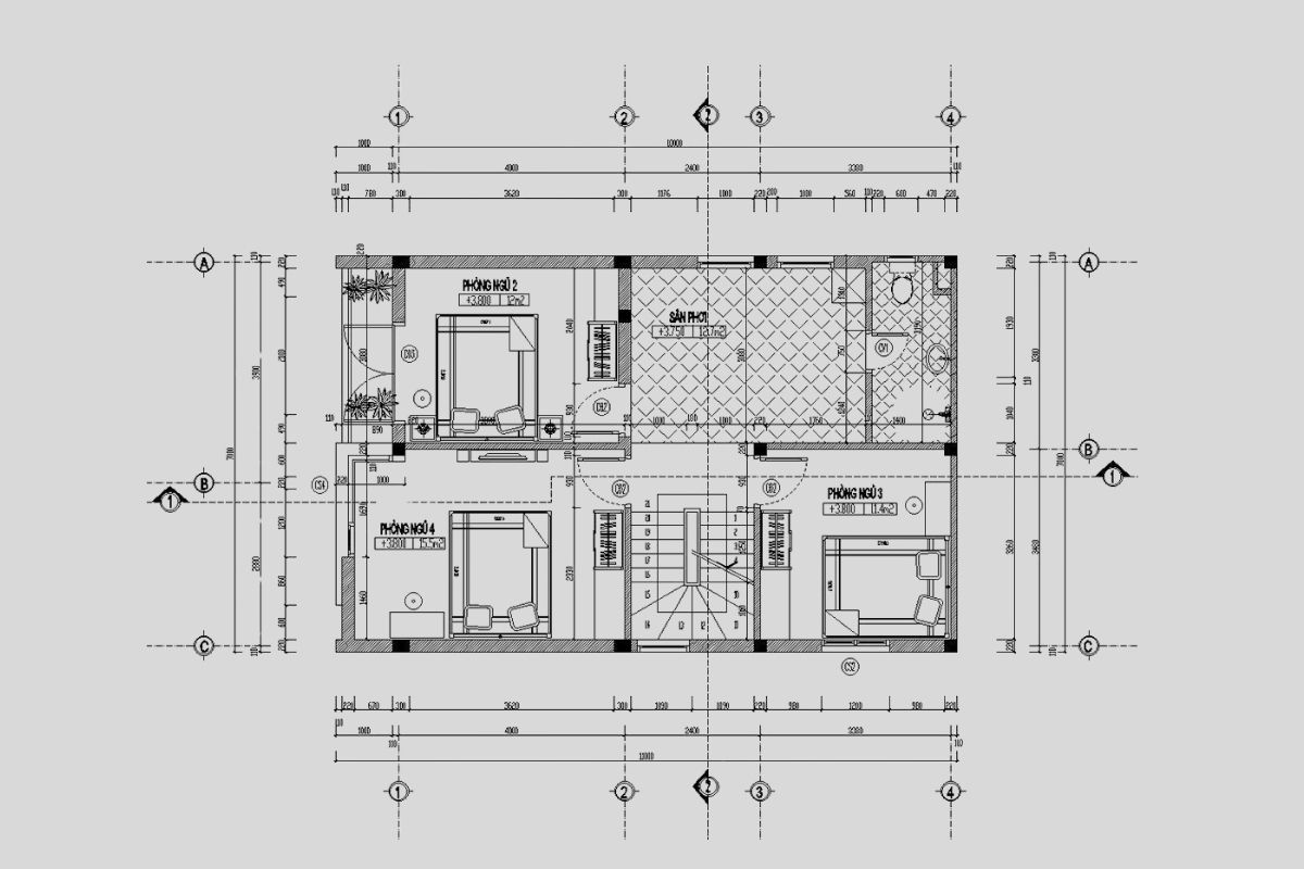 Bản vẽ thiết kế nhà 2 tầng 7x10m đẹp và tiết kiệm 4 Bản vẽ thiết kế nhà 2 tầng 7x10m