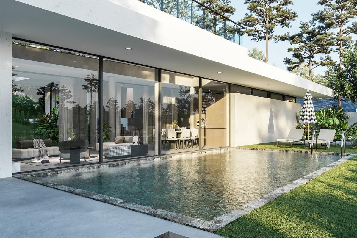 Mẫu nhà biệt thự có hồ bơi sân vườn